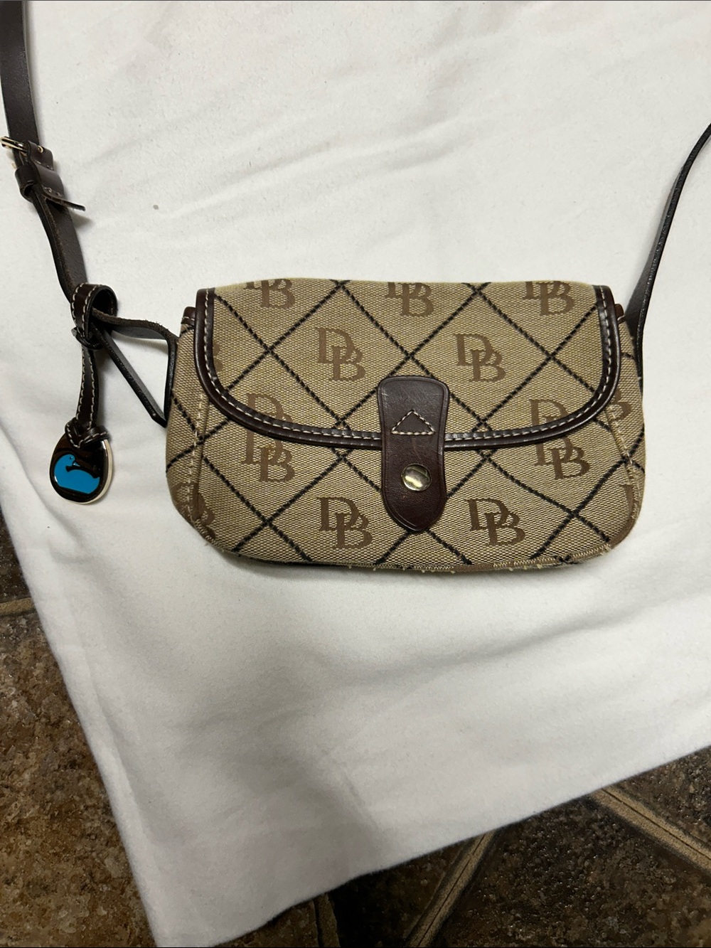 Dooney & Bourke Tan and Brown Monogram Crossbody Bag